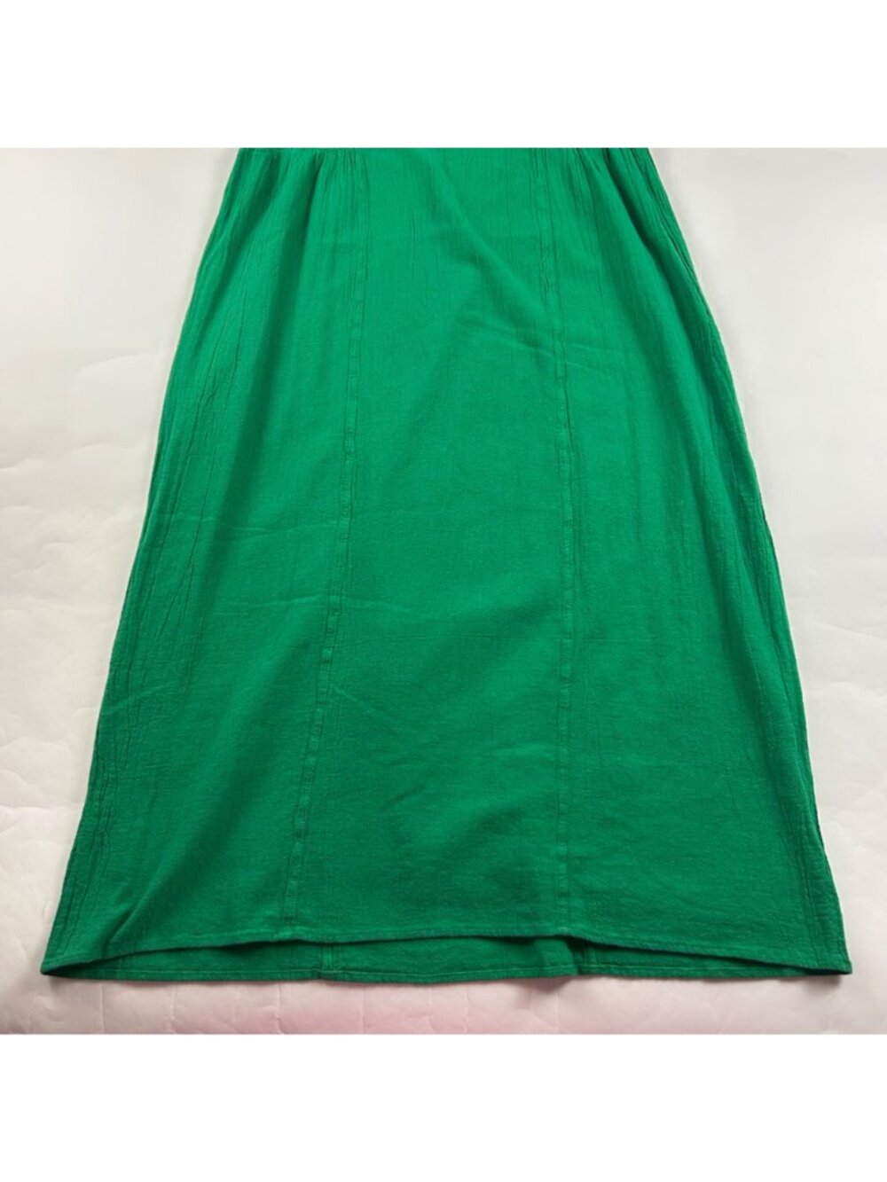 Manta del Lago Bright Green Crinkle Cotton Cowl Neck Maxi Dress M - Picture 3 of 7